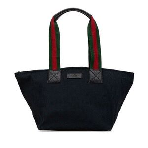 Gucci GG Canvas Black Web Tote Bag with Green and Red Straps